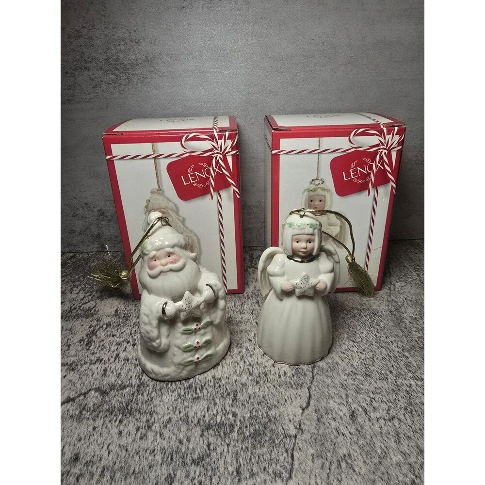 Lenox Holiday Cheer Porcelain Santa Claus  Holding a Star Ornament & Angel